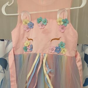 Pink Unicorn Dress with Floral Accents